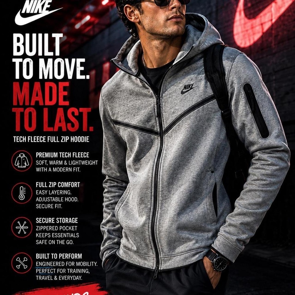 Nike Tech Fleece Full Zip Hoodie Gray Black Men's Medium‎ Sportswear Jacket